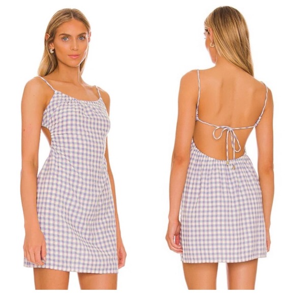 L*Space Gingham Anika Dress Open Back Blue/White Size XS NWT - Picture 1 of 12